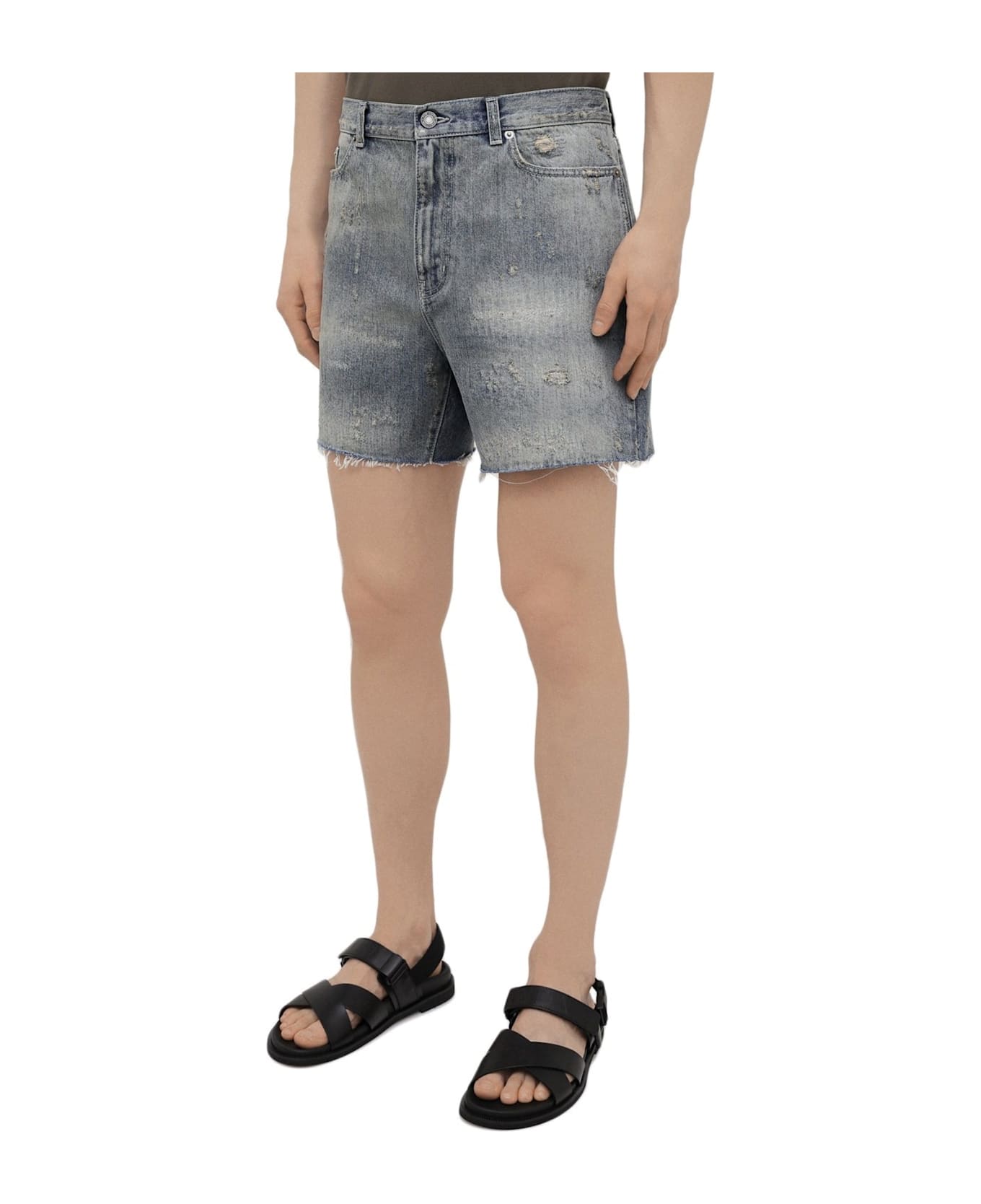 Saint Laurent Denim Destroyed California Shorts - Blue