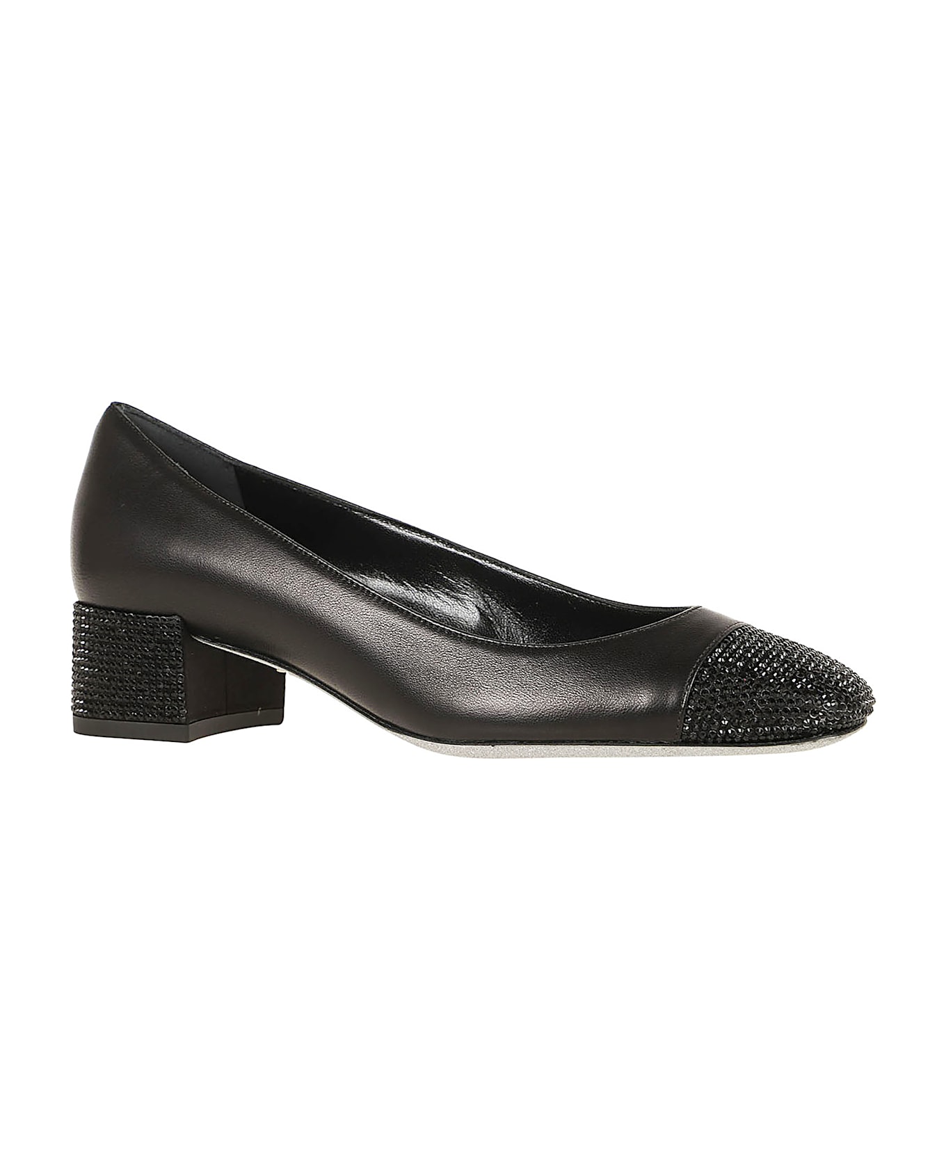 René Caovilla Bonnie Pumps - Black Lamb Jet Strass