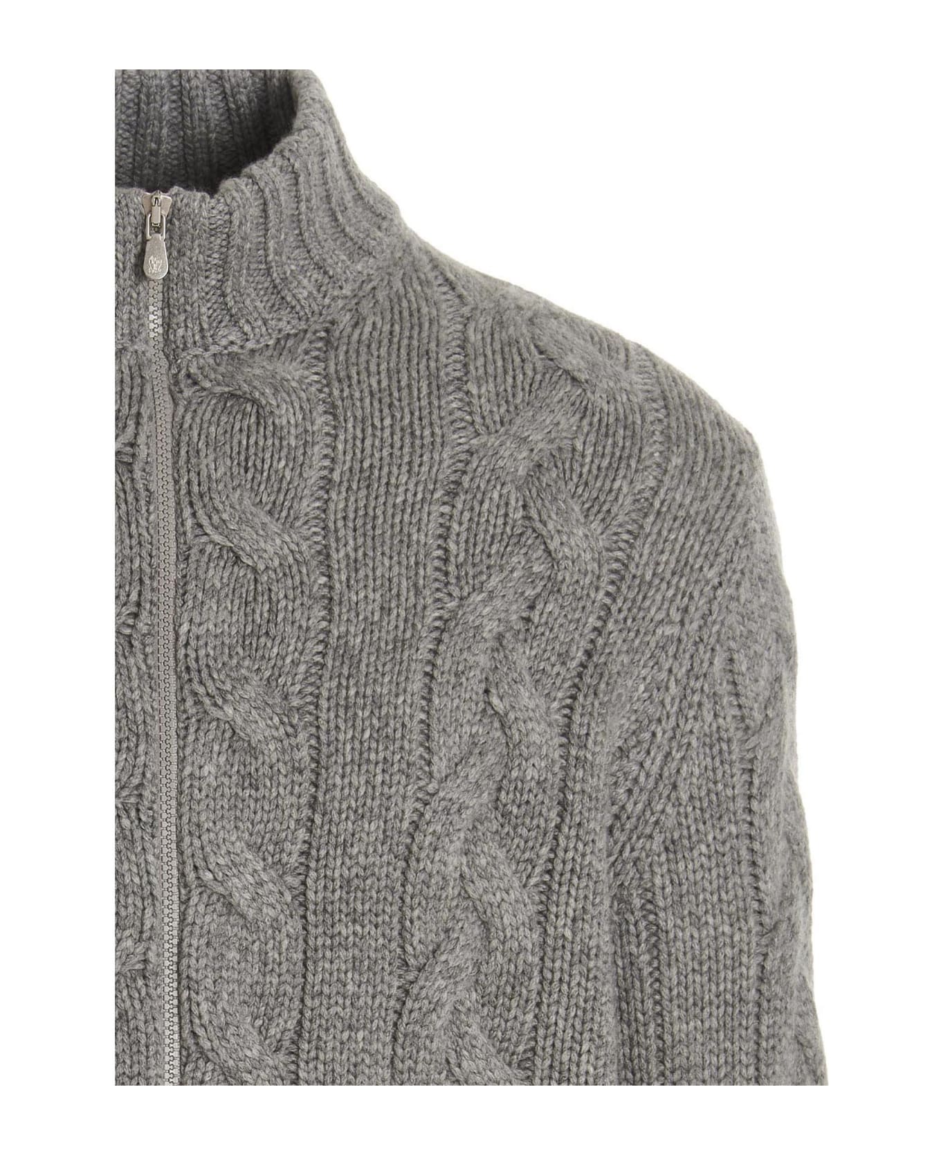 Brunello Cucinelli Cable Knit Zip Cardigan - Gray