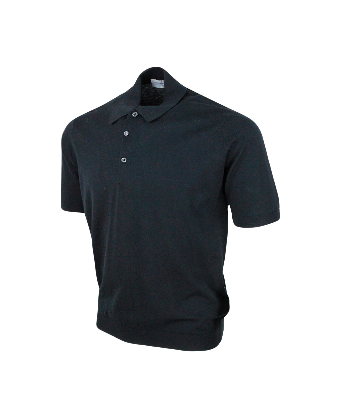 John Smedley Short-sleeved Polo Shirt In Extra-fine Cotton Thread With Three Buttons - Black
