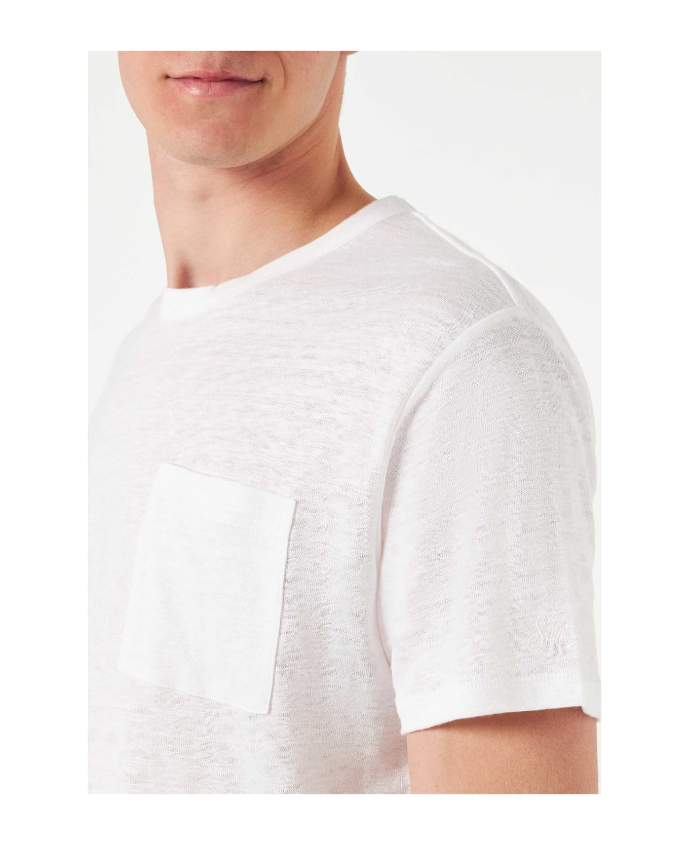 MC2 Saint Barth Man Linen Jersey T-shirt - WHITE