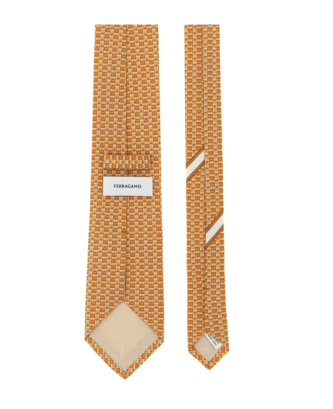 Ferragamo 'gancini' Print Tie - Orange
