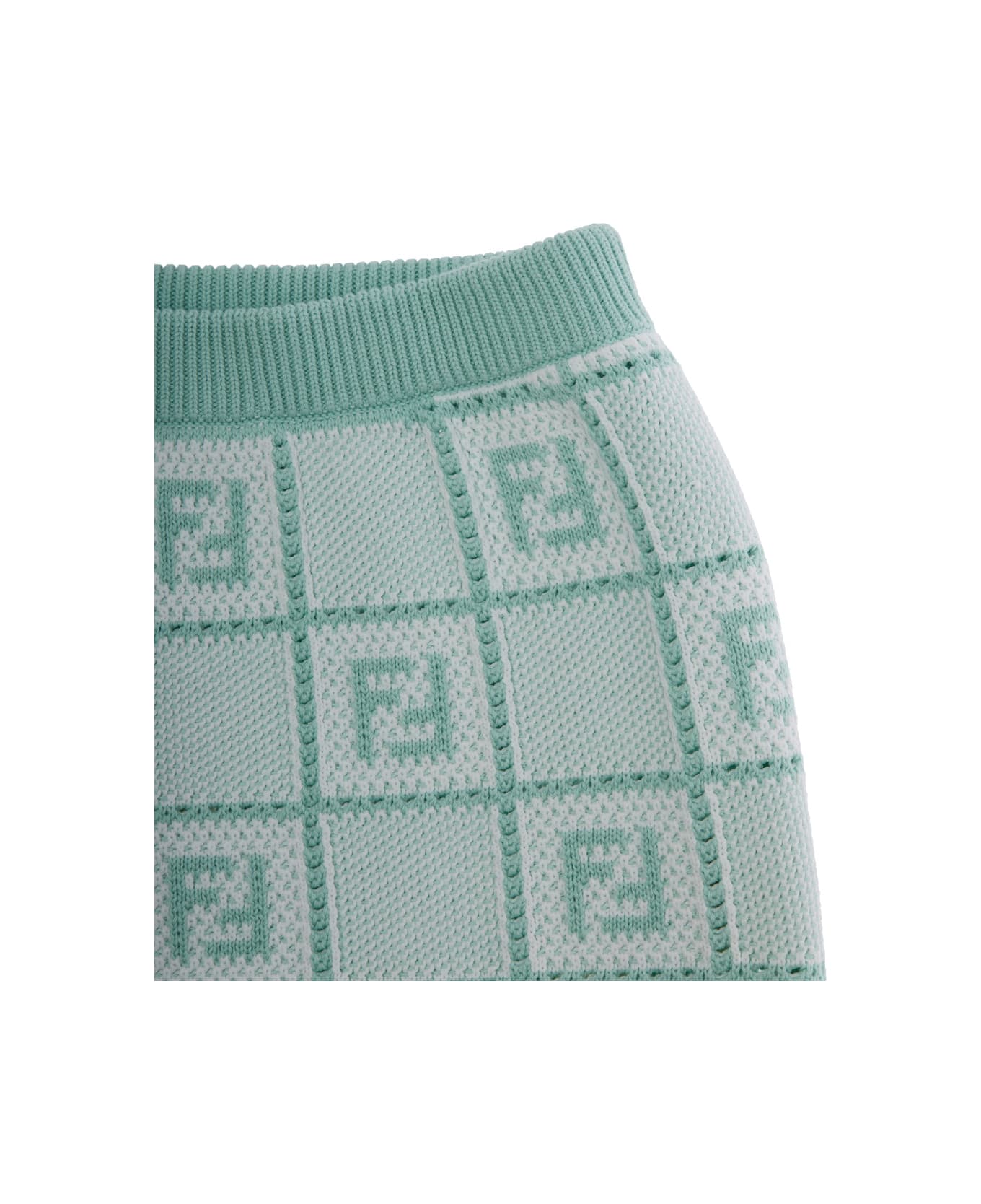 Fendi Light Blue Skirt With Check Motif And All-over Logo Embroidery In Cotton Blend Girl - Light blue