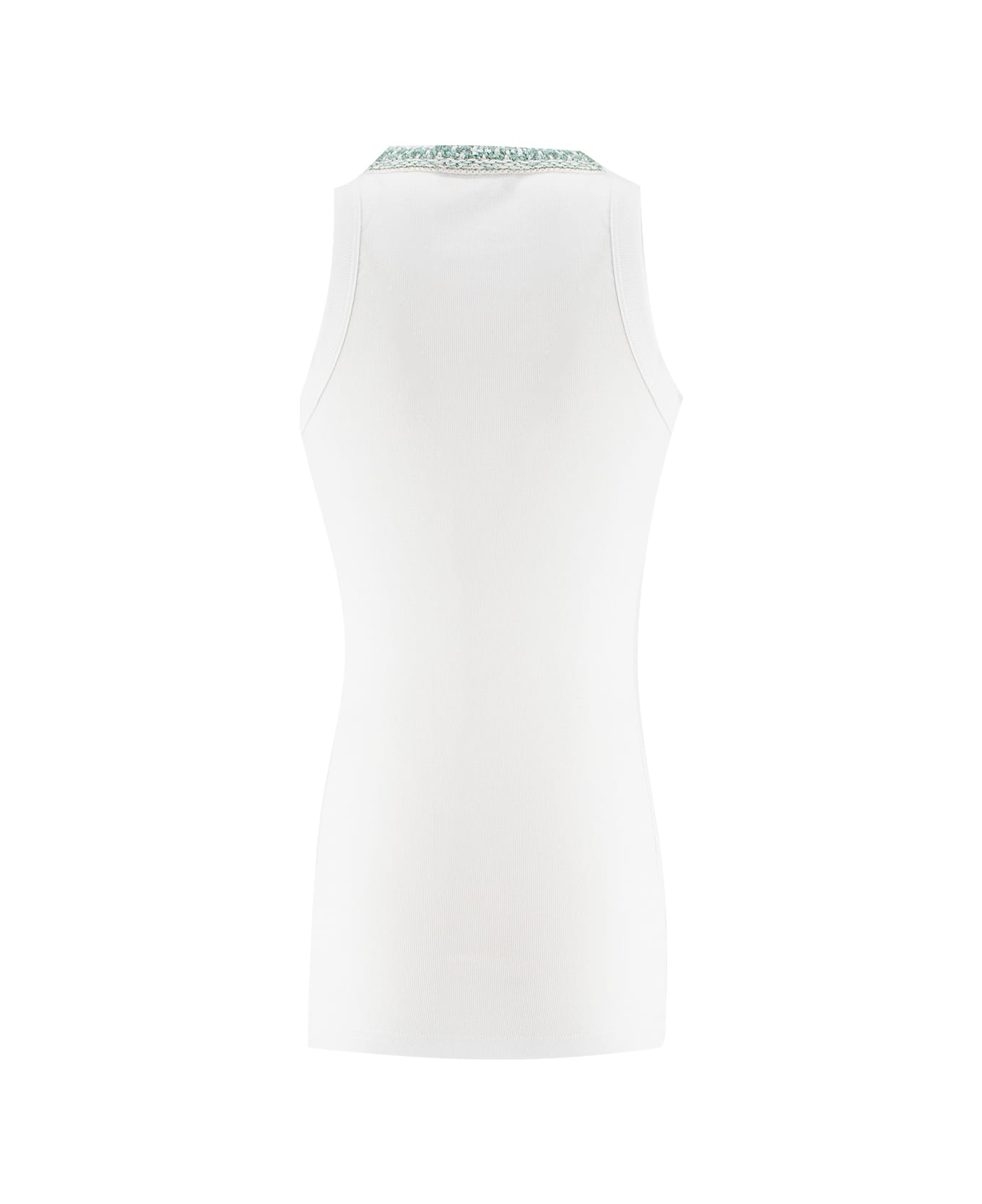 Fabiana Filippi Embroidered Neckline Knit Top - BIANCO OTTICO/VERDE AQUA