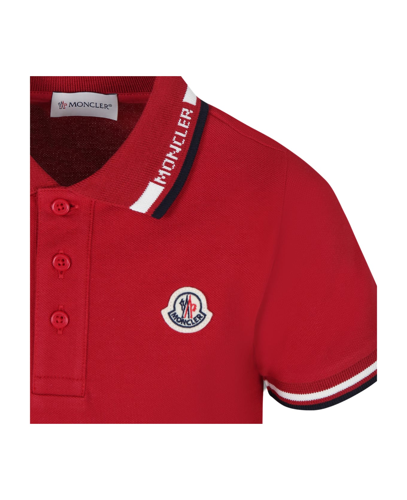 Moncler Red Polo Shirt For Boy With Logo - Red