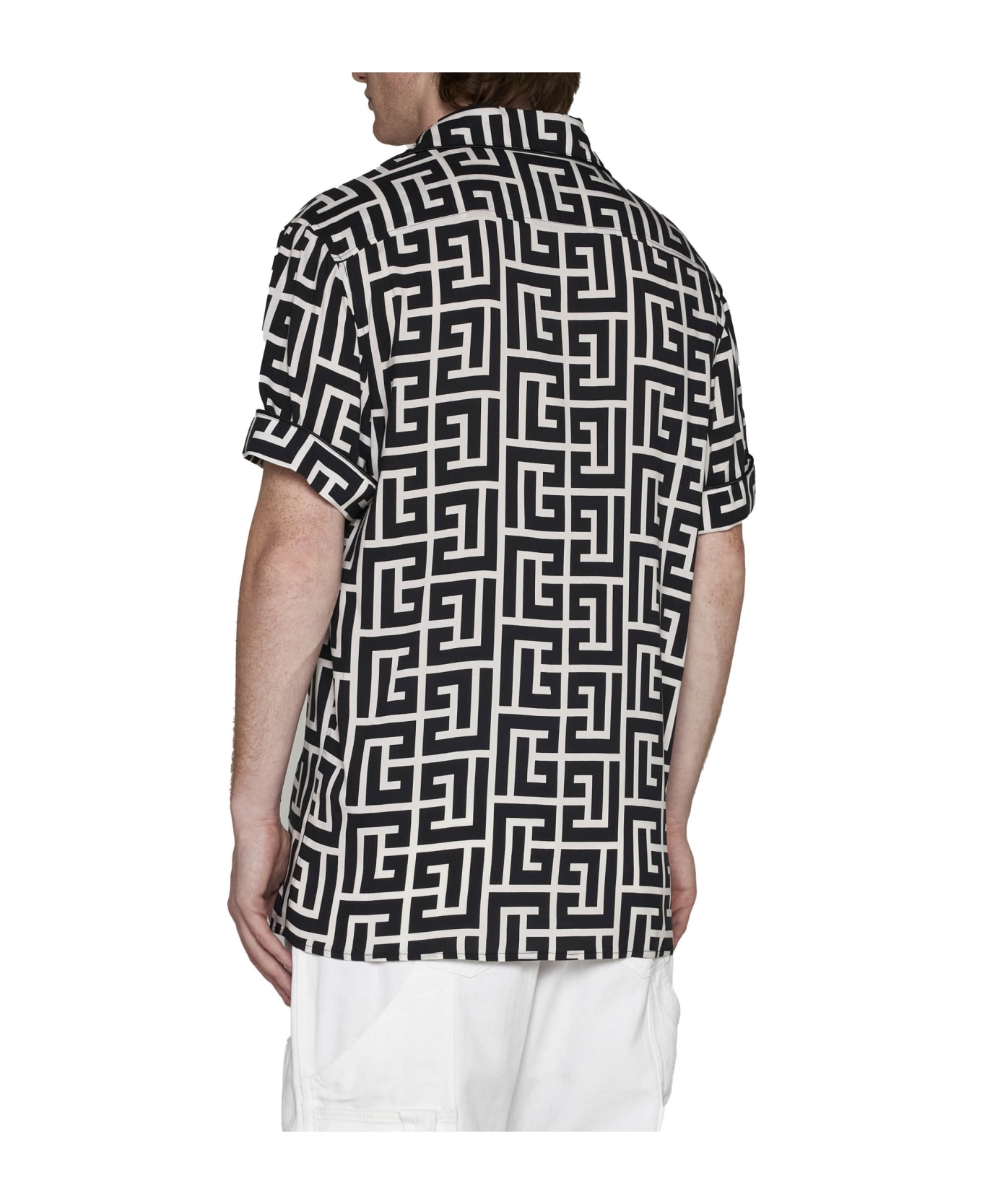 Balmain Monogram Print Viscose Shirt - Ivoire/noir シャツ