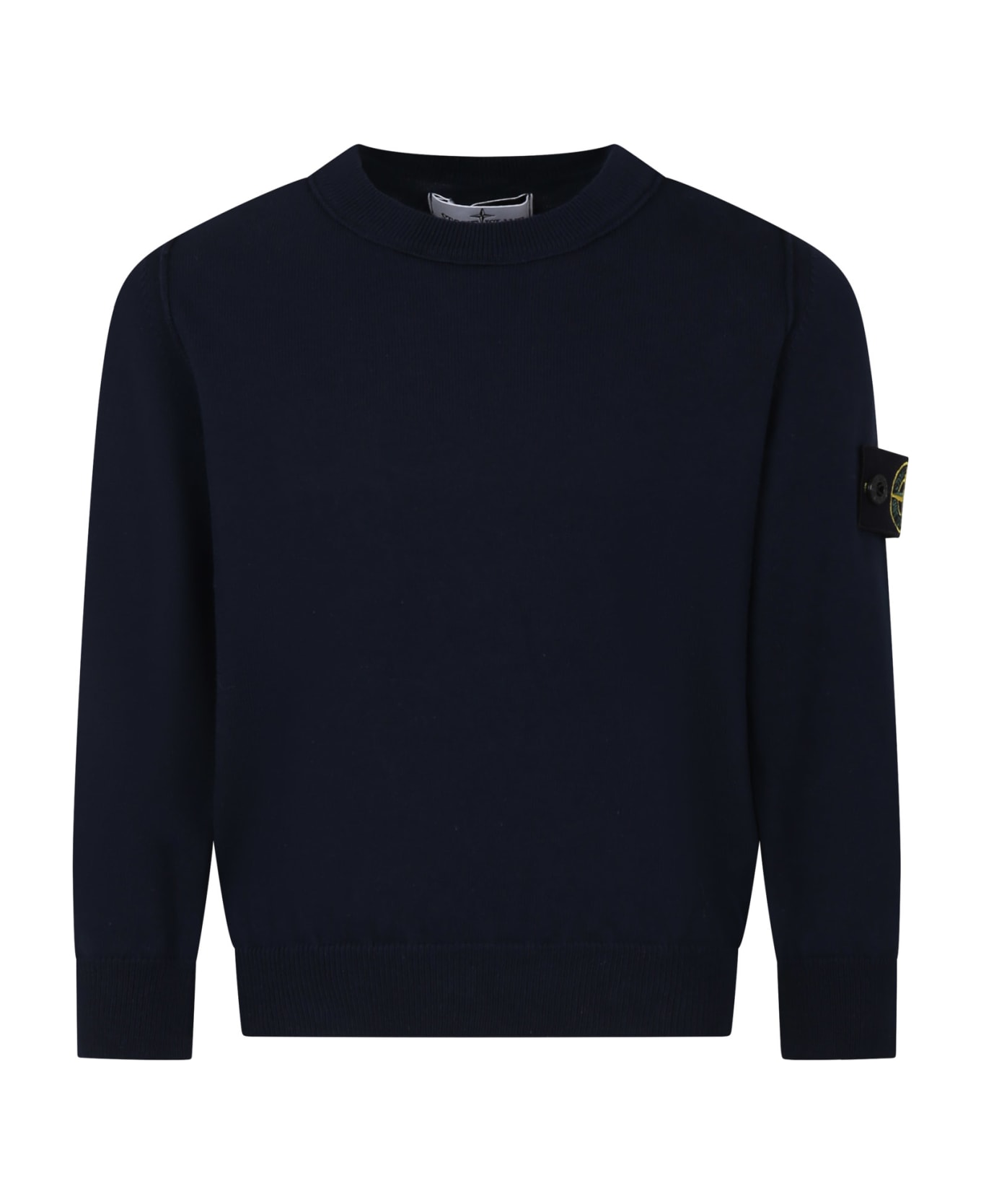 Stone Island Junior Blue Sweater For Baby Boy With Compass - Navy blue