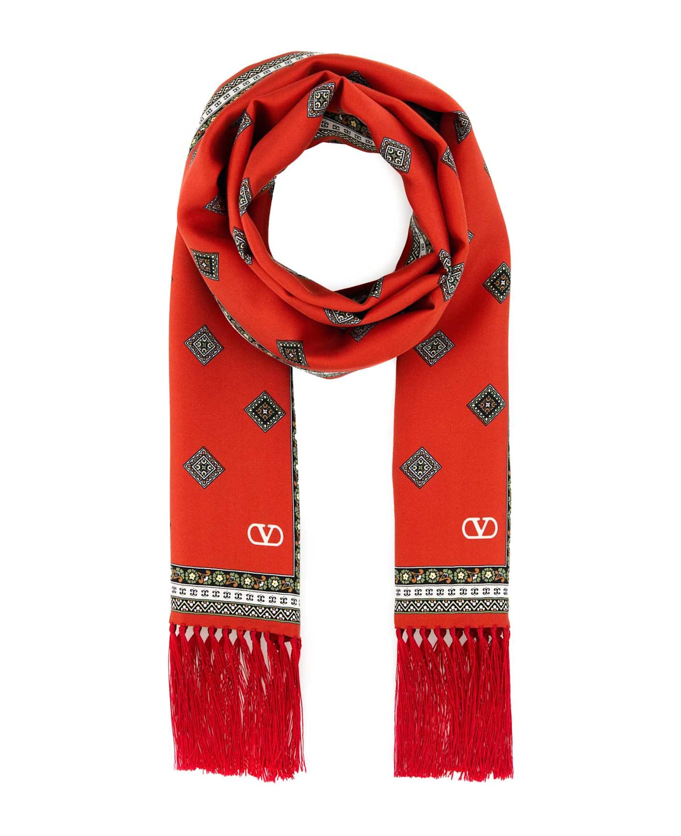 Valentino Garavani Printed Silk Bandeaux Chamber Foulard - ARANCIOBIANCOBEIGECREMA