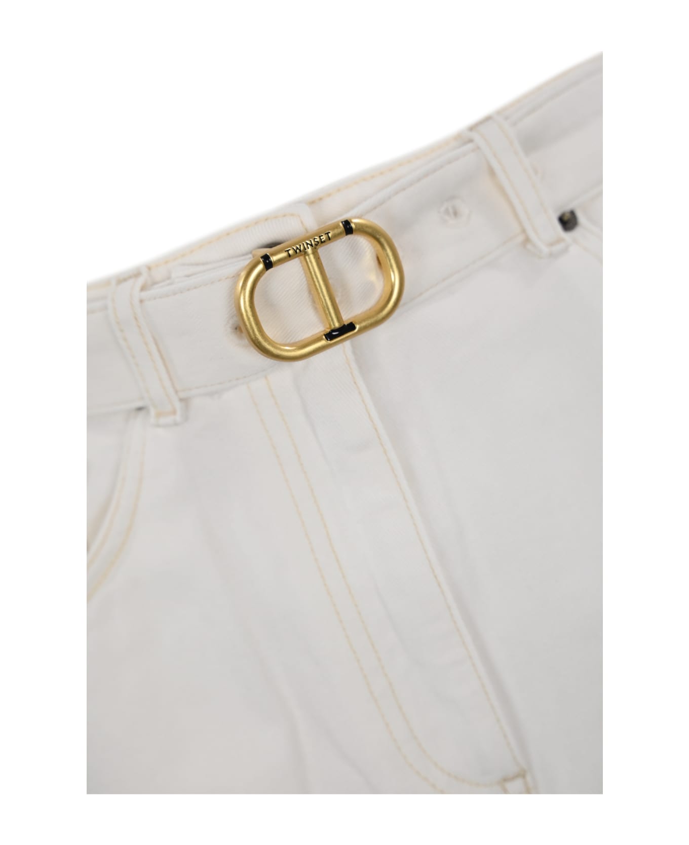 TwinSet Wide Leg Jeans With Logo Belt - WHITE ボトムス