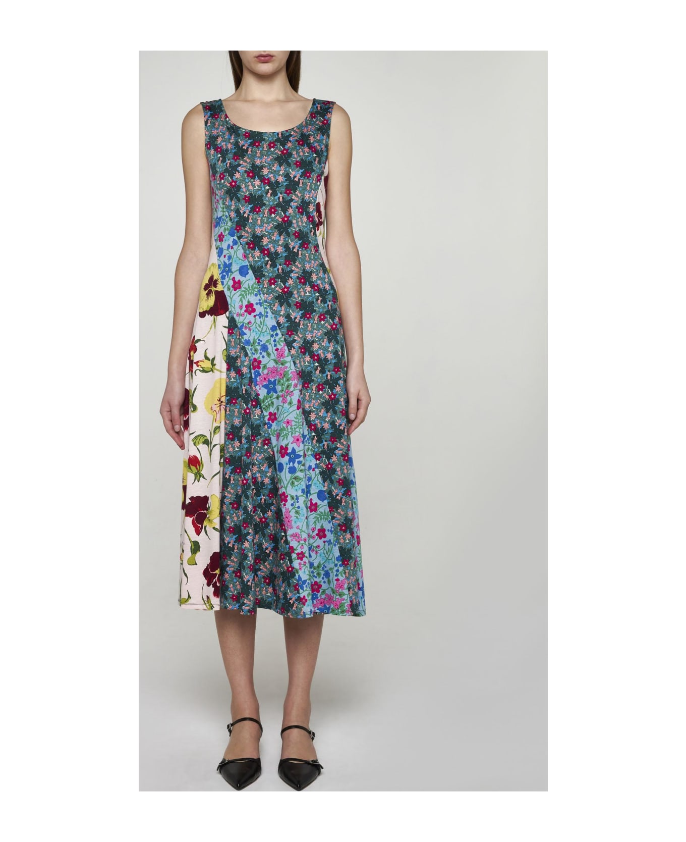 Weekend Max Mara Tappeto Patchwork Cotton Midi Dress - Verde