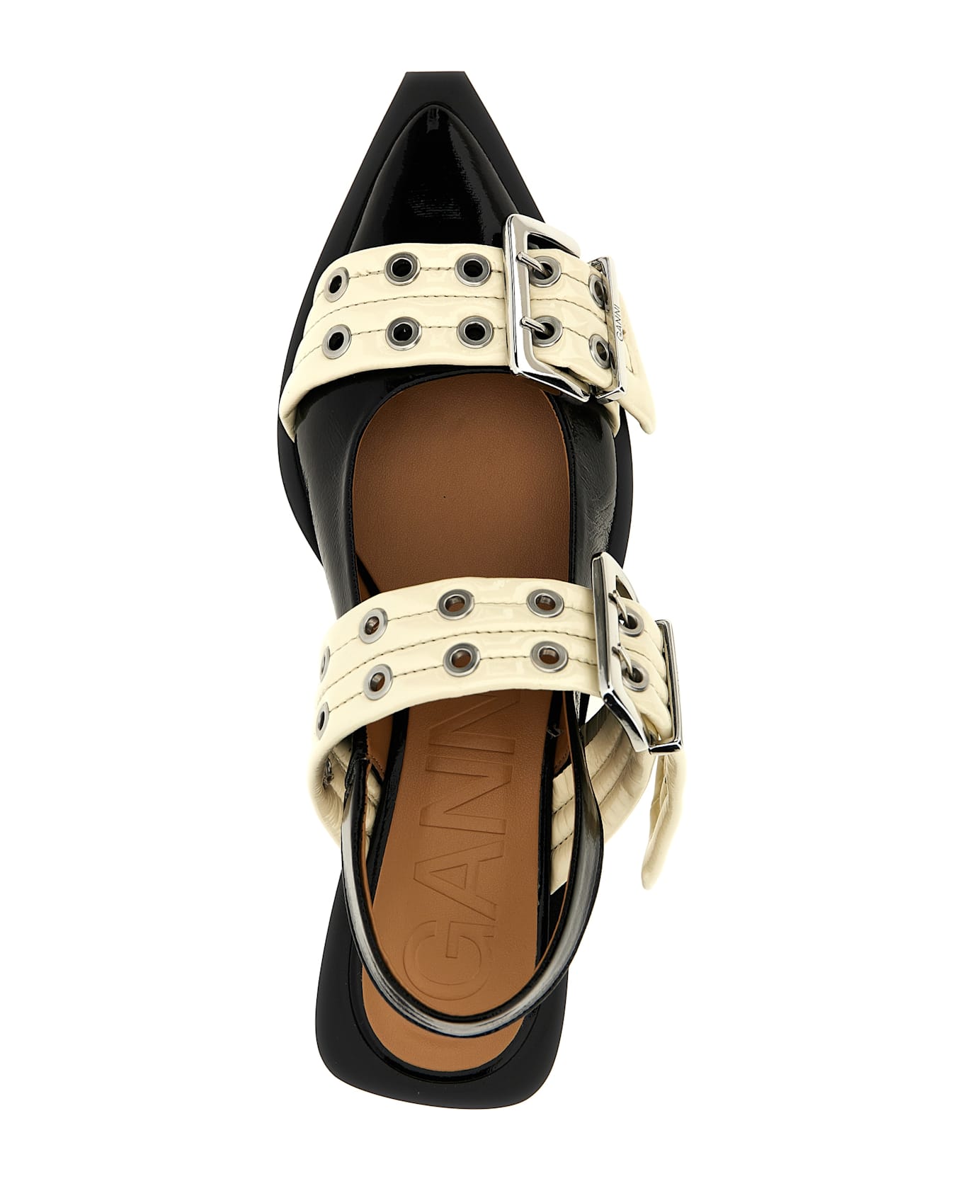 Ganni 'wide Belt Buckle' Ballet Flats - White/Black