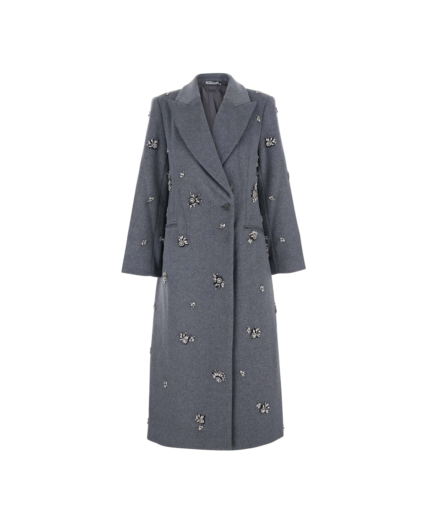 Simkhai 
gianni
 Grey Coat With Classic Lapels And Rhinestone Details In Wool Blend Woman - Grey