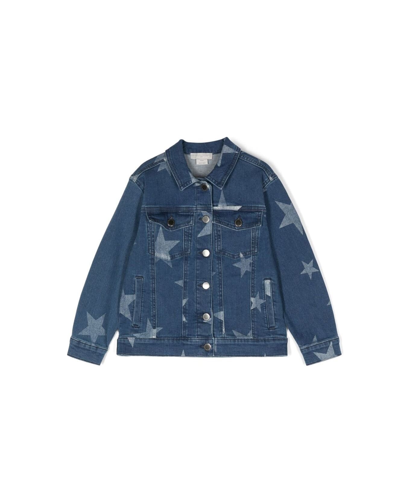 Stella McCartney Kids Jeans Jacket With Star Print In Stretch Cotton Girl - Blue コート＆ジャケット