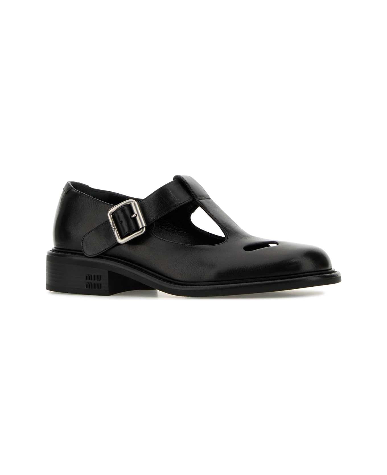 Miu Miu Black Leather Monk Strap Shoes - NERO