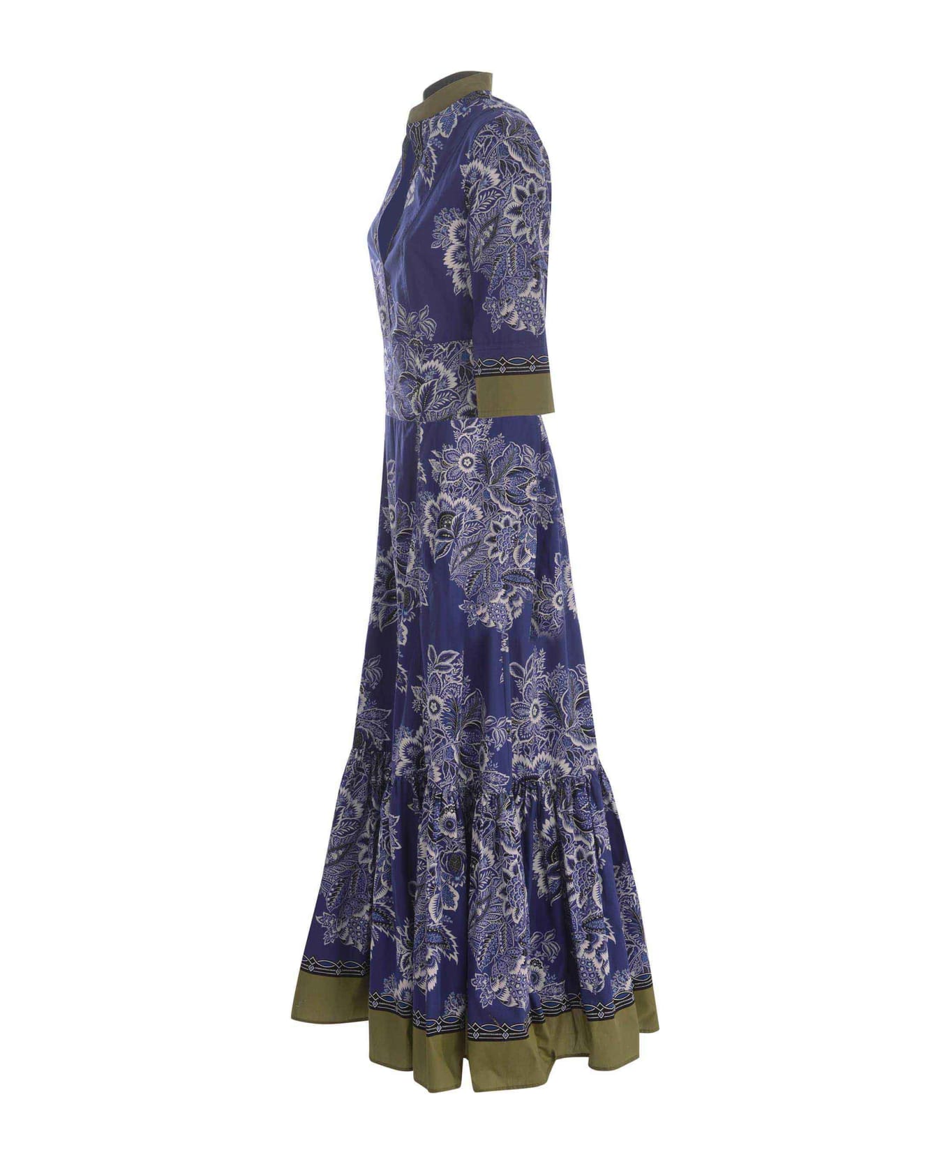Etro Dress Etro "bouquet" Made Of Cotton Poplin - Blu