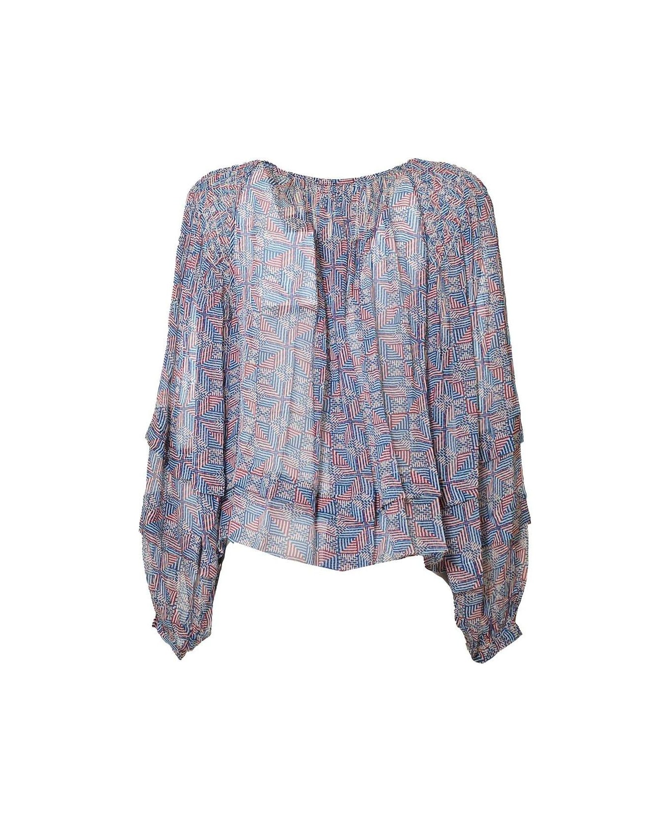 Isabel Marant Floral-printed Tie-neck Layered Blouse - Blu/rosso
