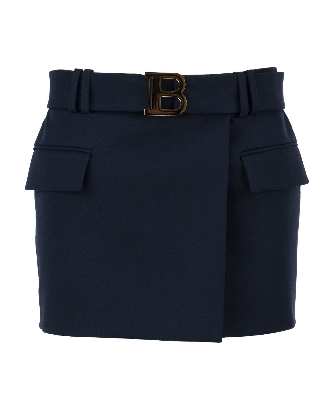 Balmain Short Blue Wool Low-rise Skirt - Blue