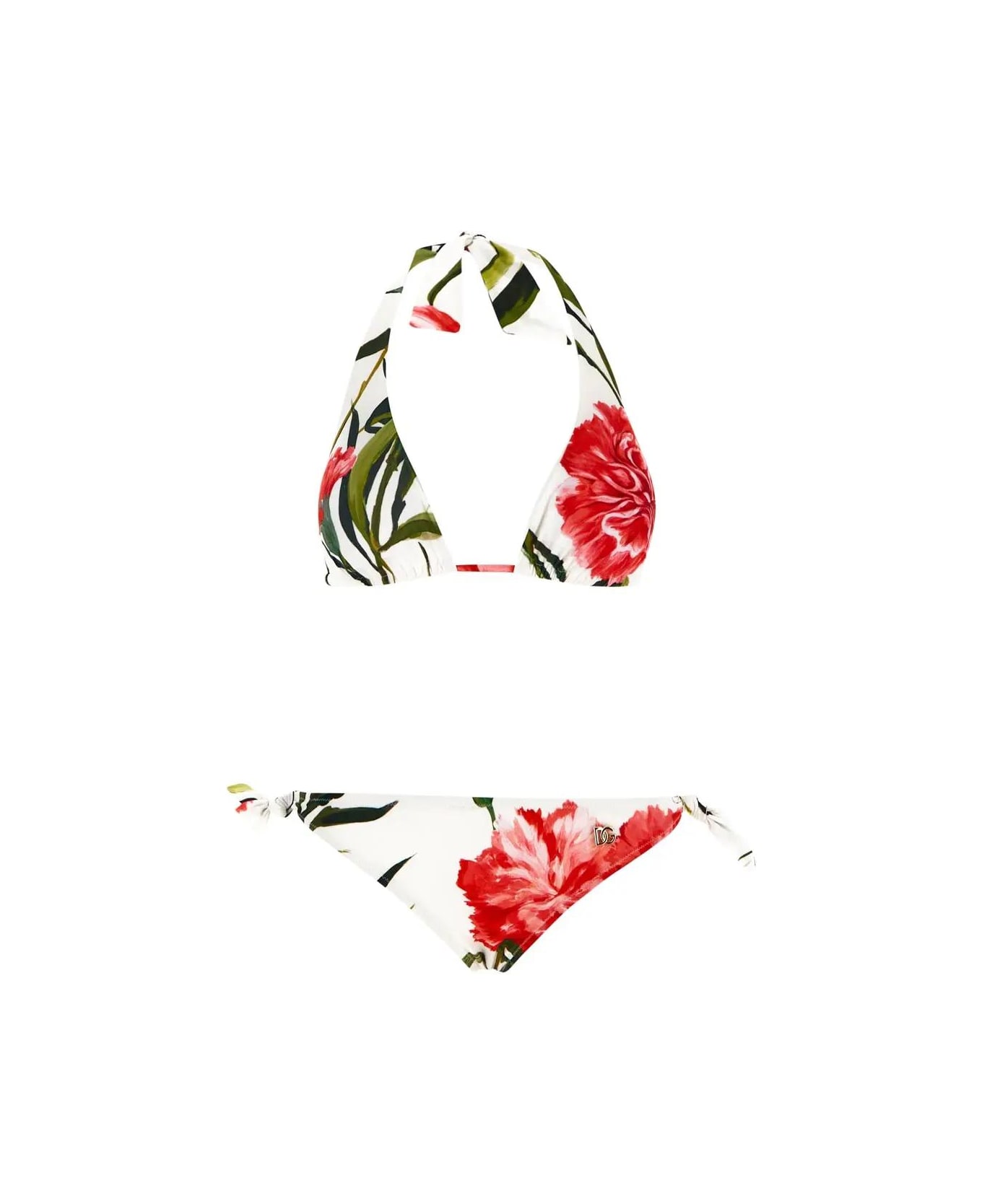 Dolce & Gabbana Carnation Print Padded Triangle Bikini