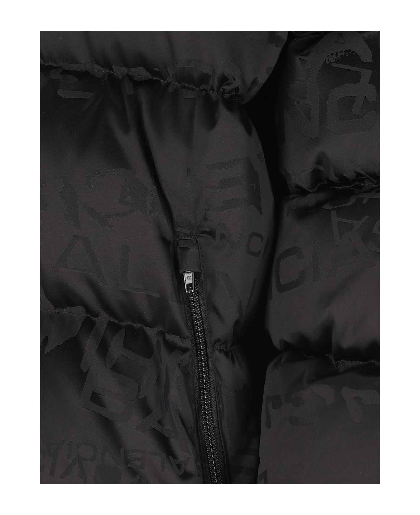 Balenciaga Nylon Down Jacket With All-over Lettering Logo - Black
