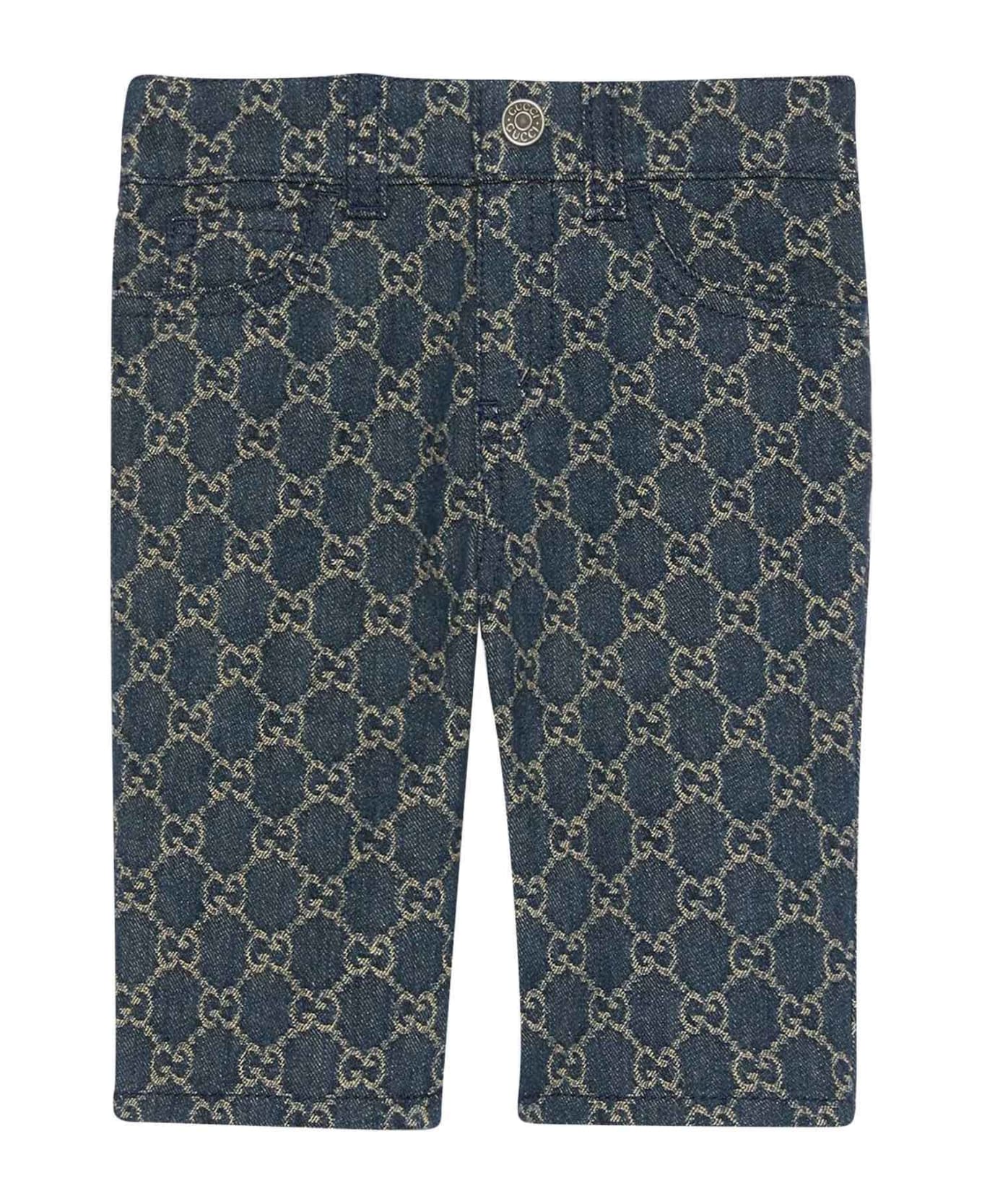 Gucci Blue Trousers With Rear Logo And Pockets - Blu/avorio
