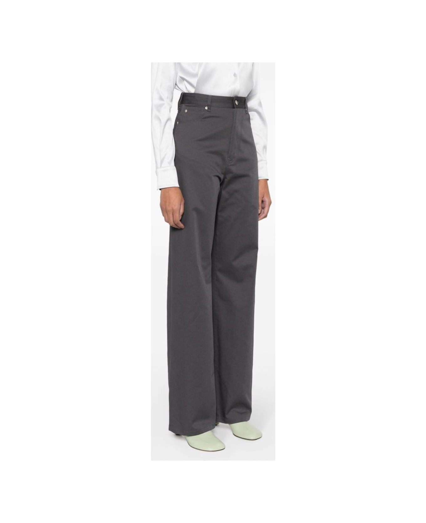 Loewe High-waisted Cotton Trousers - Grey