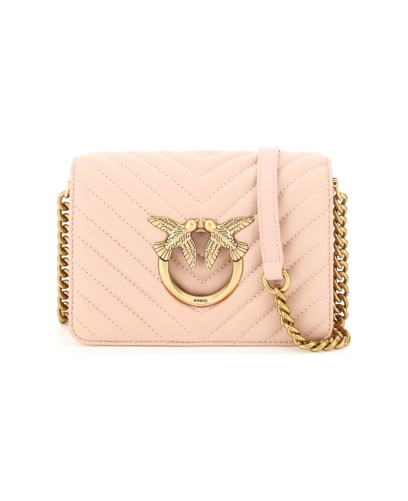 Bolso Cruzado Pinko Mini Love Bag Click V Acolchado Blanco/Dorado