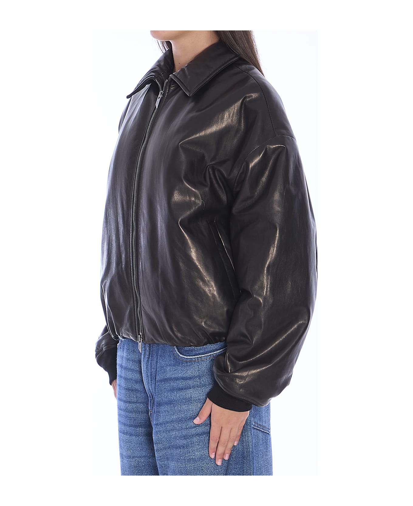 Salvatore Santoro Leather Bomber Jacket - BLACK