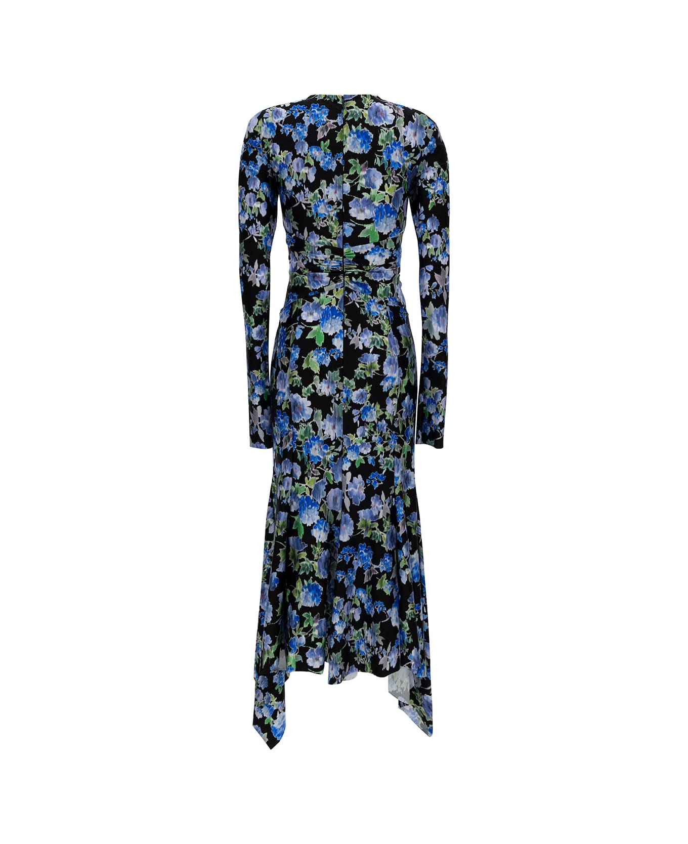 Philosophy di Lorenzo Serafini Black And Blue Maxi Dress With All-over Floreal Print In Stretch Fabric Woman - Blu ワンピース＆ドレス