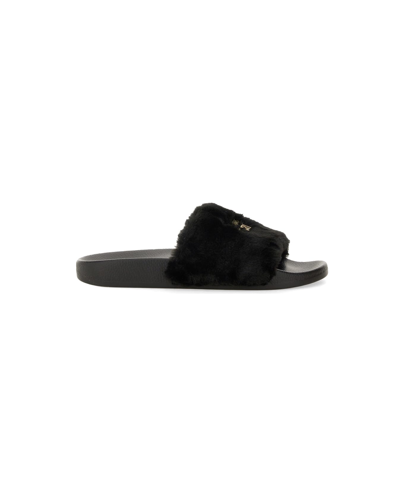 Versace Jeans Couture Slide Sandal With Logo - BLACK
