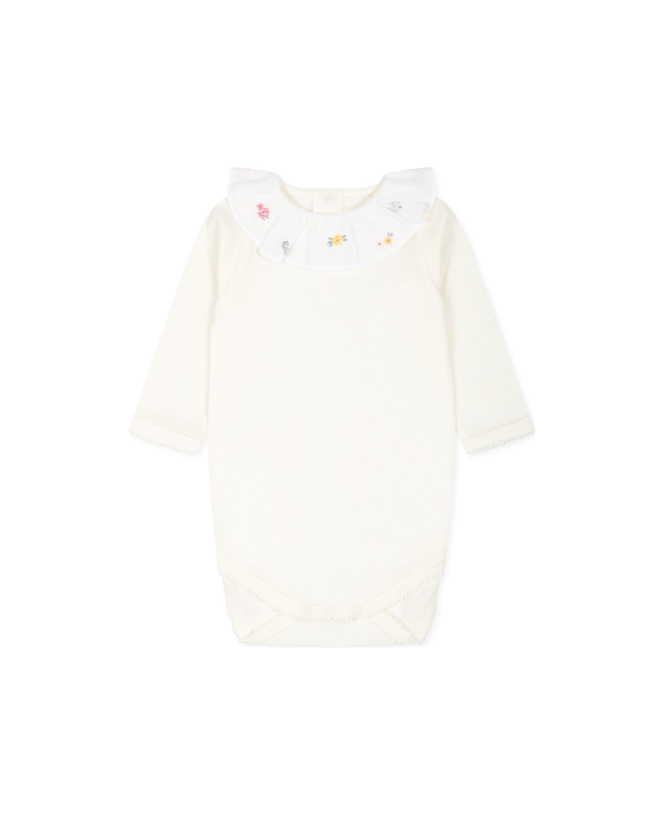 Bonpoint White Bodysuit For Baby Girl With Flowers - White
