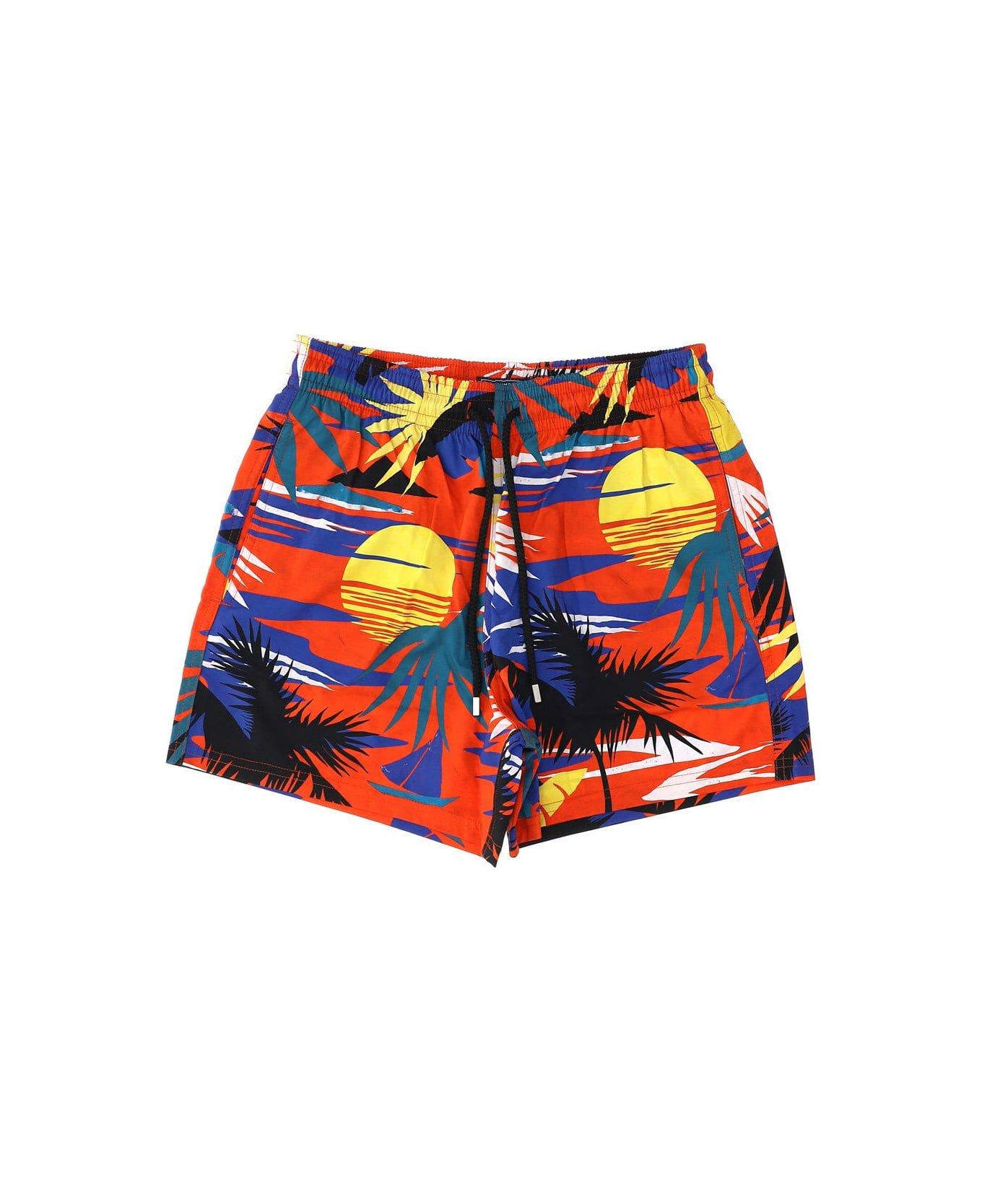 Palm Angels X Vilebrequin Palm Tree Print Swim Shorts - Red