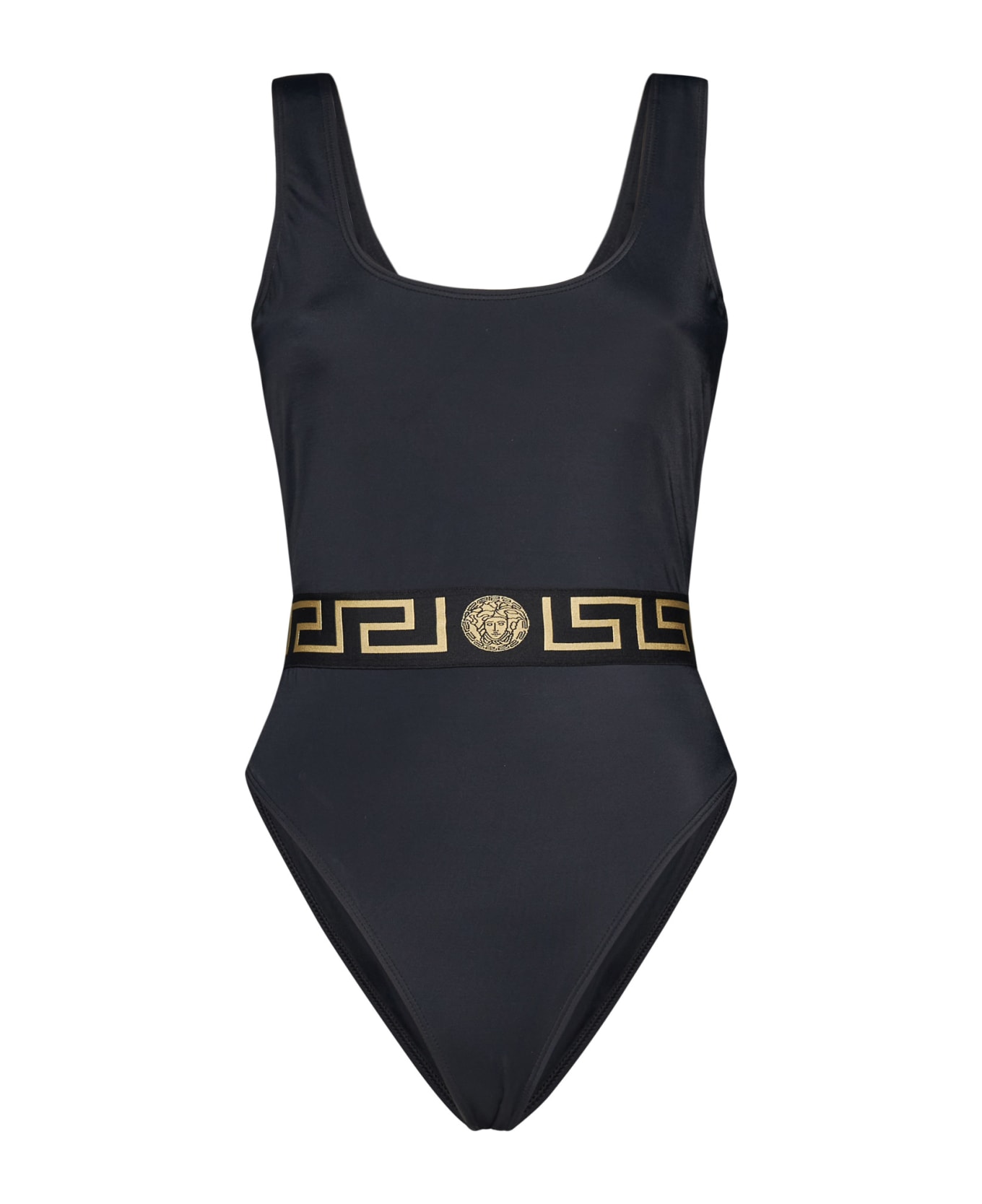 Versace One Piece Swimsuit With Greek - Black 水着