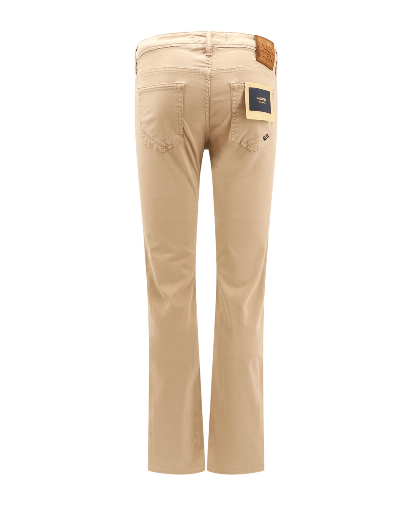 Incotex Stretch Cotton Trouser With Back Suede Logo Patch - Beige