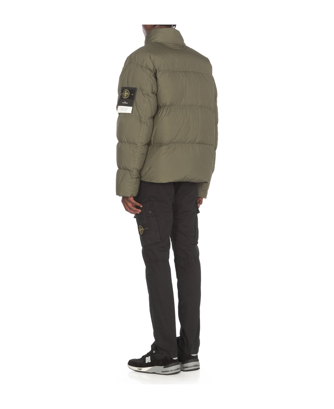 Stone Island Down Jacket With Logo - Green