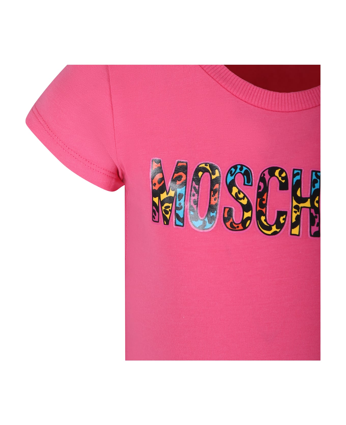 Moschino Fuchsia Crop T-shirt For Girl With Teddy Bears And Logo - Fuchsia