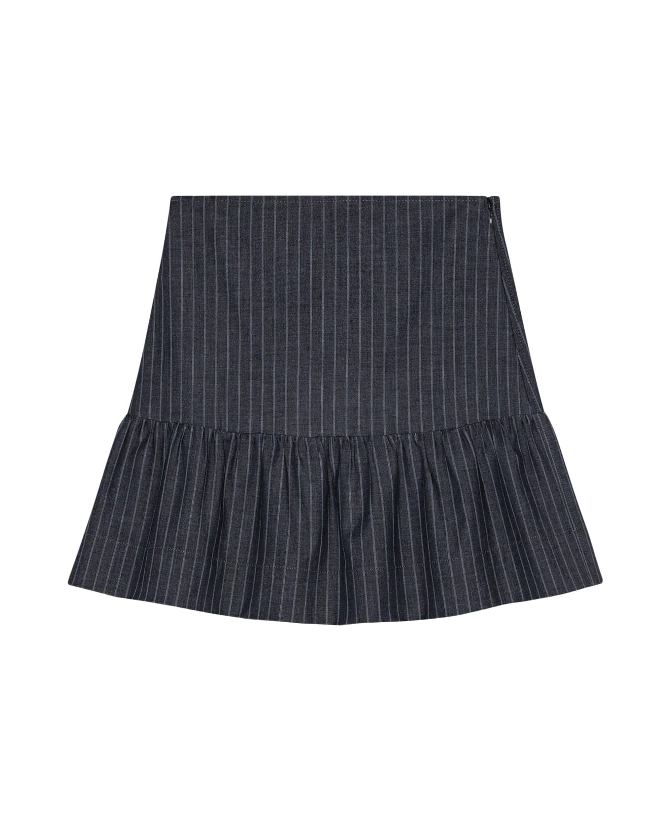 Ganni Stretch Stripe Flounce Mini Skirt - Gray Pinstripe