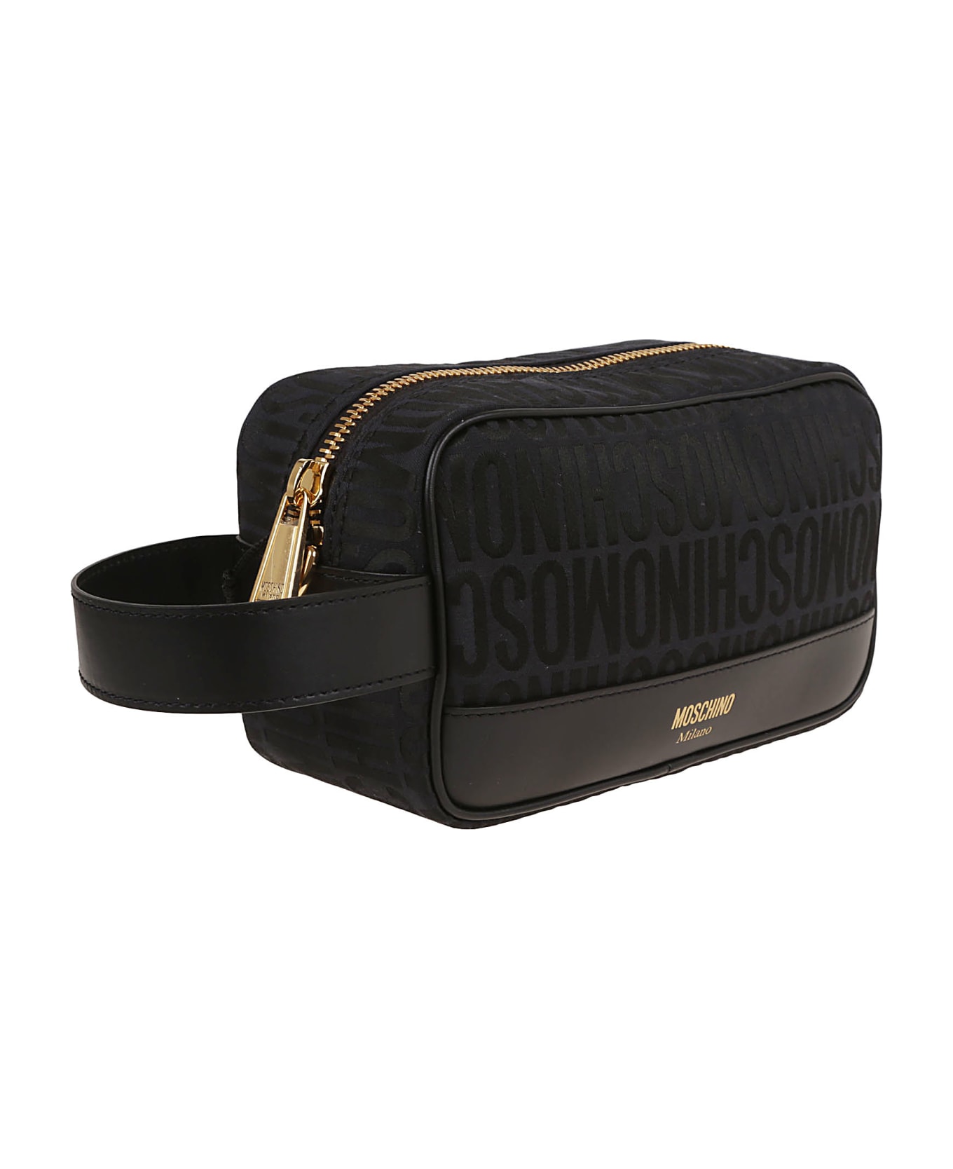 Moschino Logo-jacquard Zipped Makeup Bag - Fantasia Nero