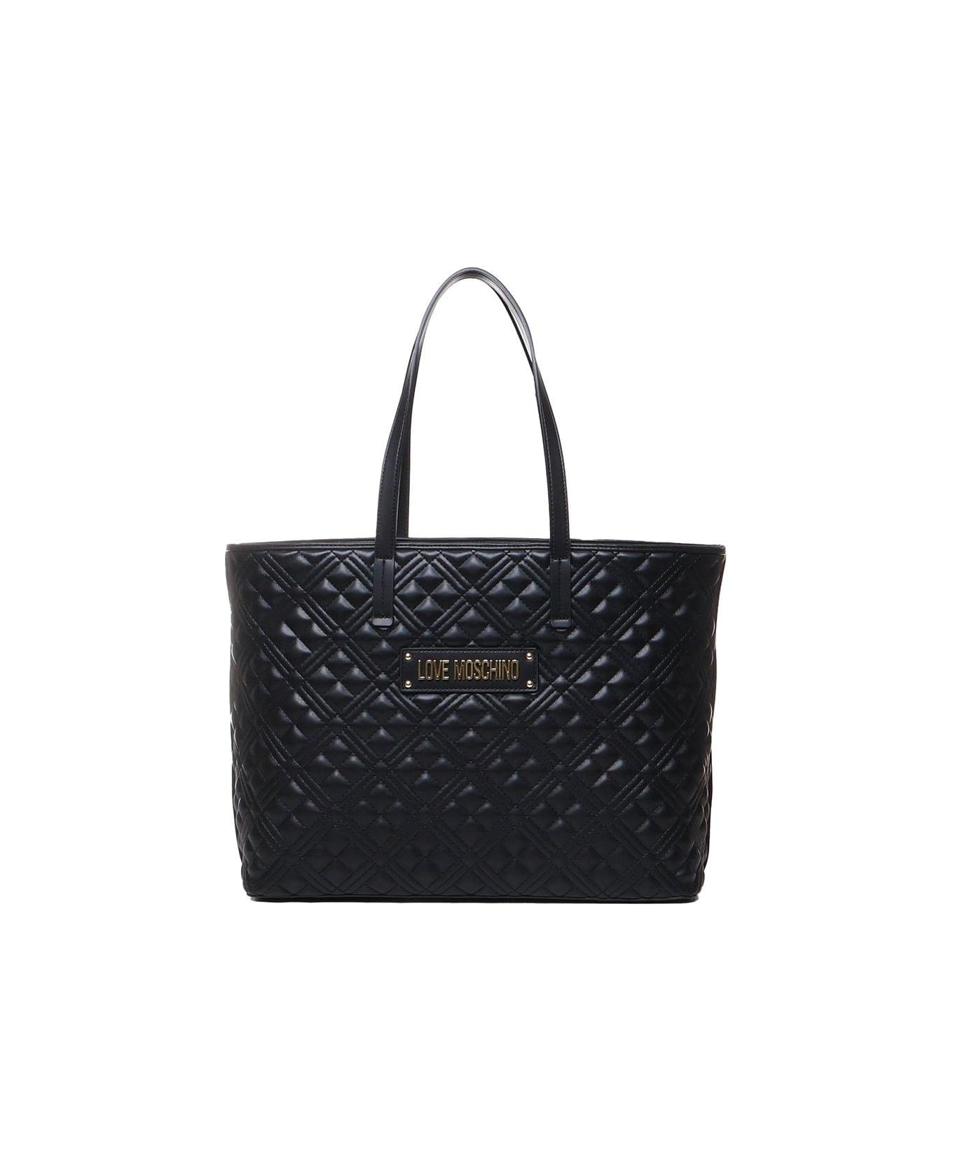 Love Moschino Logo Lettering Quilted Top Handle Bag - Nero