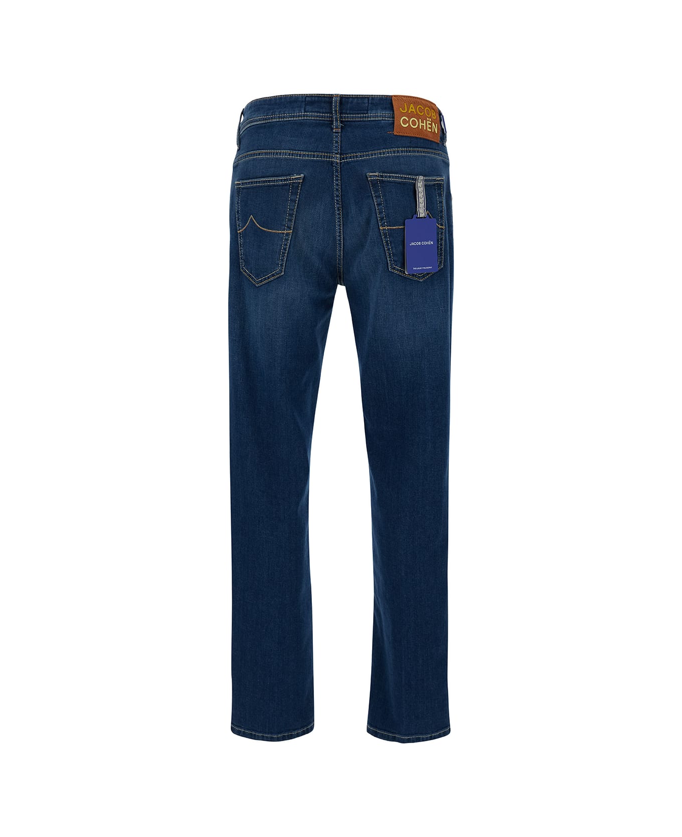 Jacob Cohen 'scott' Blue Cropped Jeans With Logo Patch In Cotton Denim Man - Blu