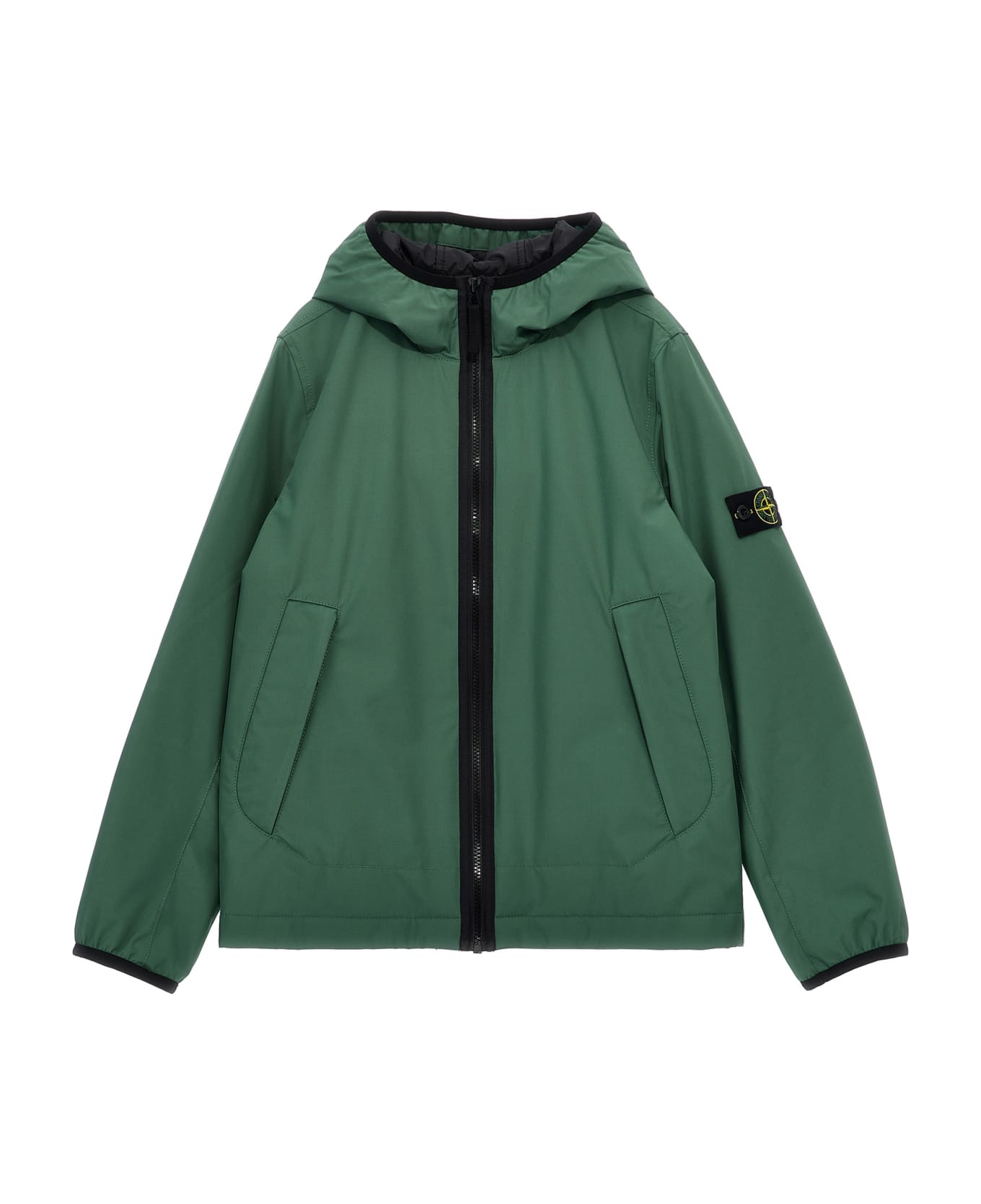 Stone Island Junior Logo Badge Hooded Jacket - Green