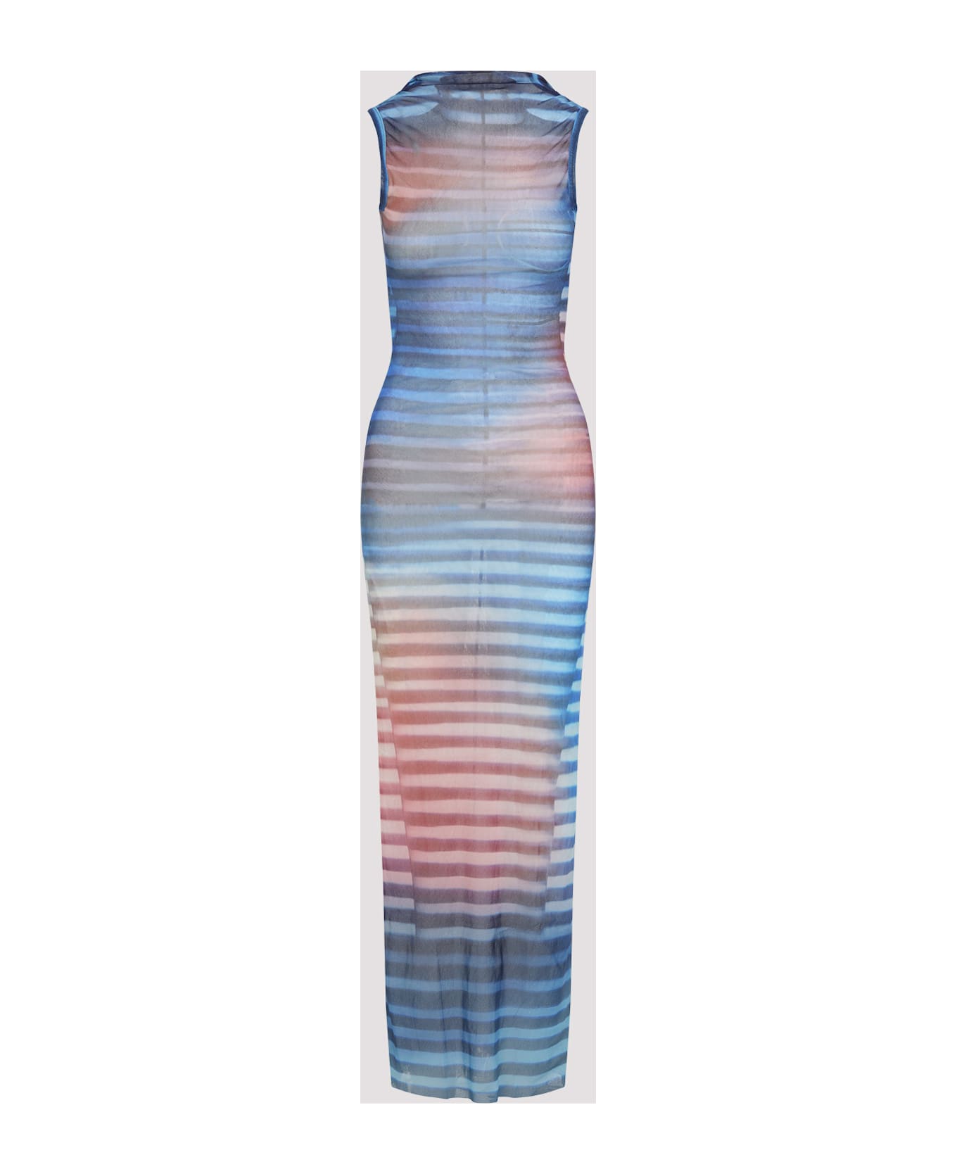 Jean Paul Gaultier Mesh Printed "air" Long Dress - Lightblue Blue Peach