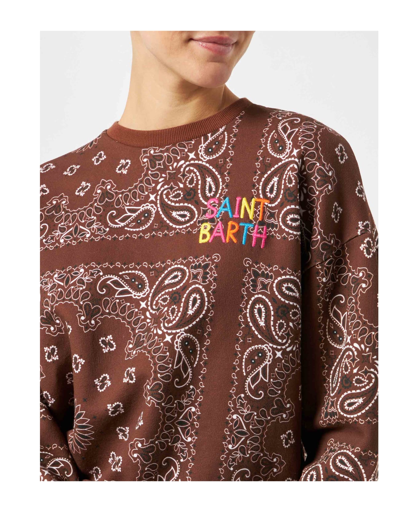MC2 Saint Barth Woman Fleece Sweatshirt With Bandanna Print - BROWN