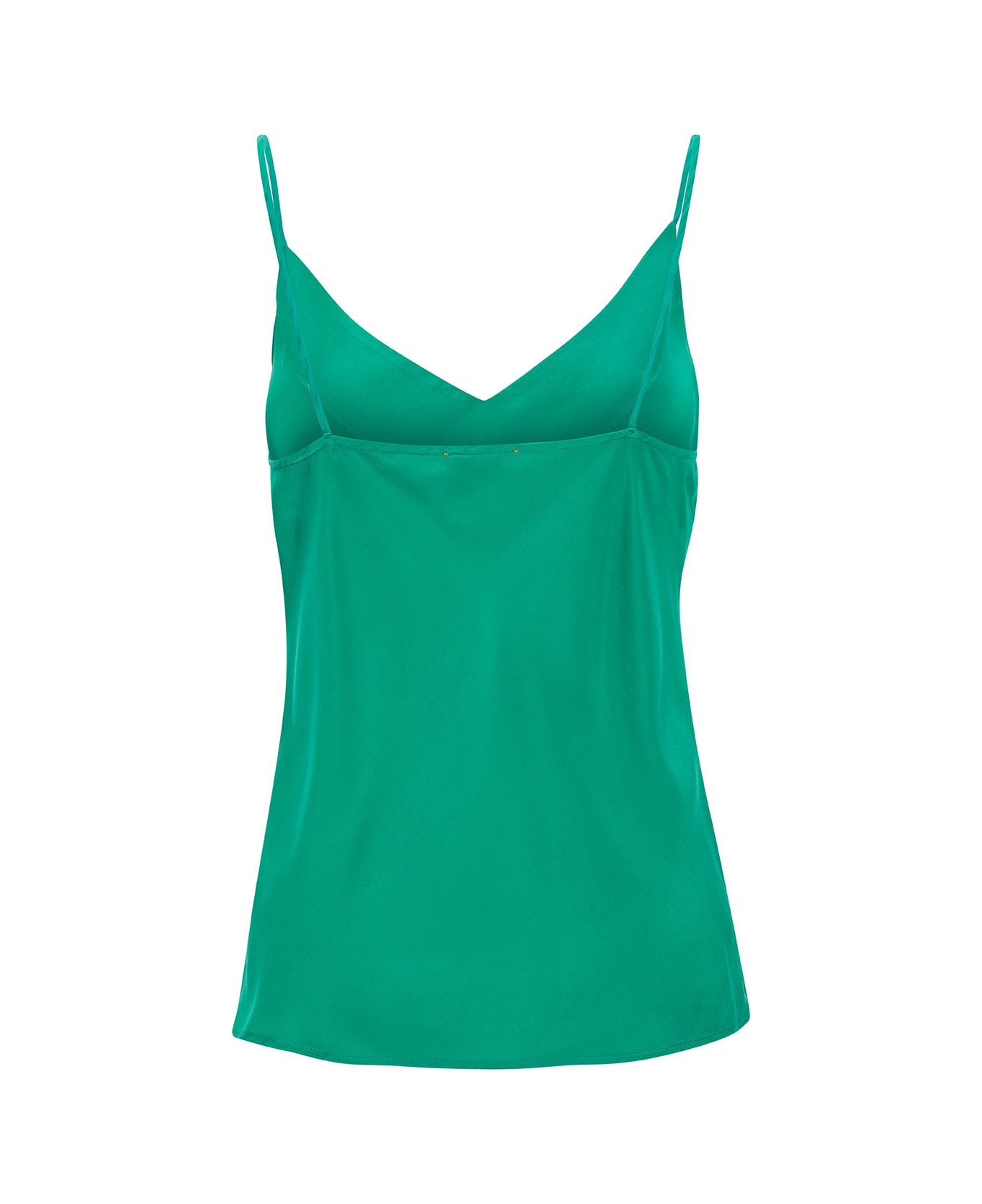 Forte_Forte Green Top With Spaghetti Straps And V Neckline In Stretch Silk Woman - Green
