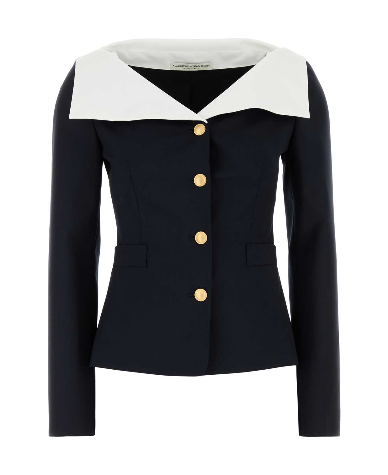 Alessandra Rich Navy Blue Stretch Wool Blazer - NAVYBLUE