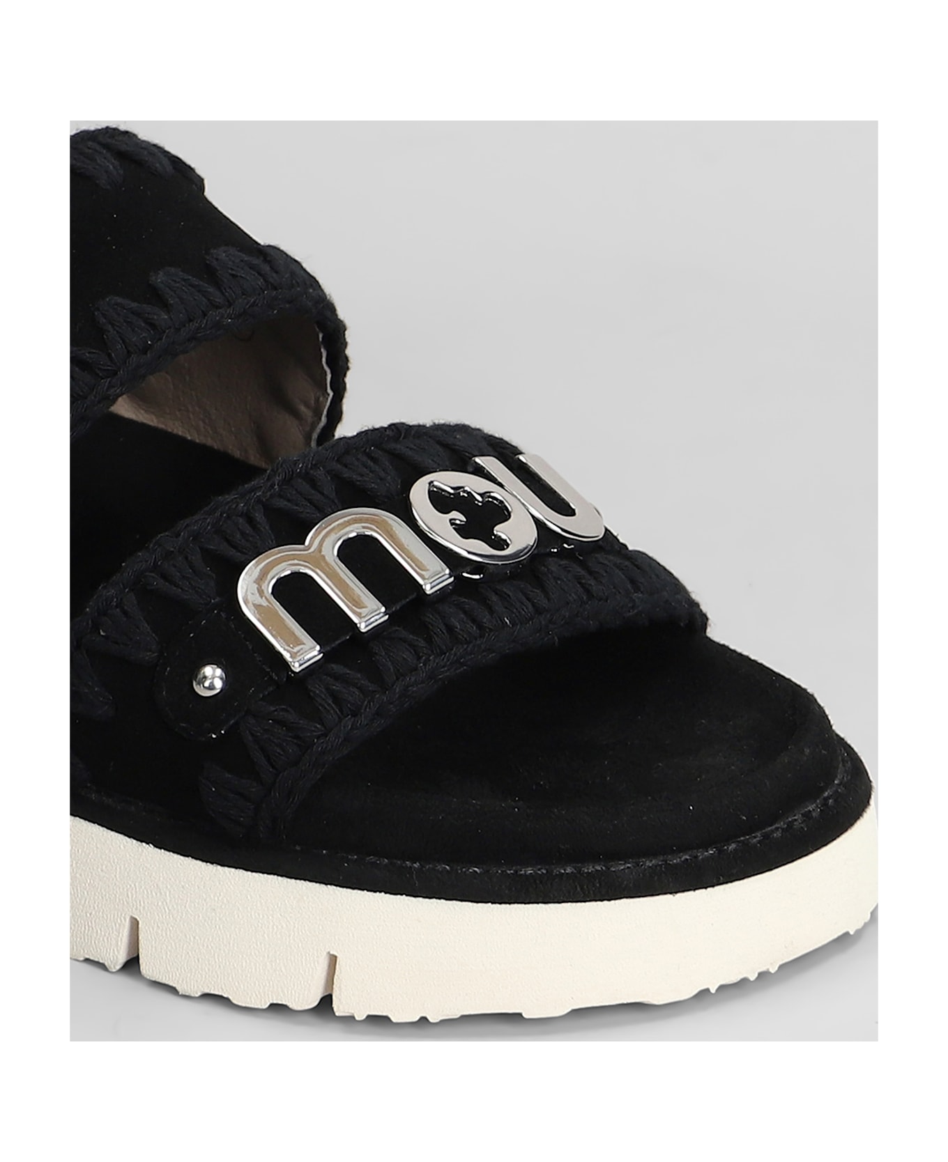 Mou Bio Sandal Flats In Black Suede - black
