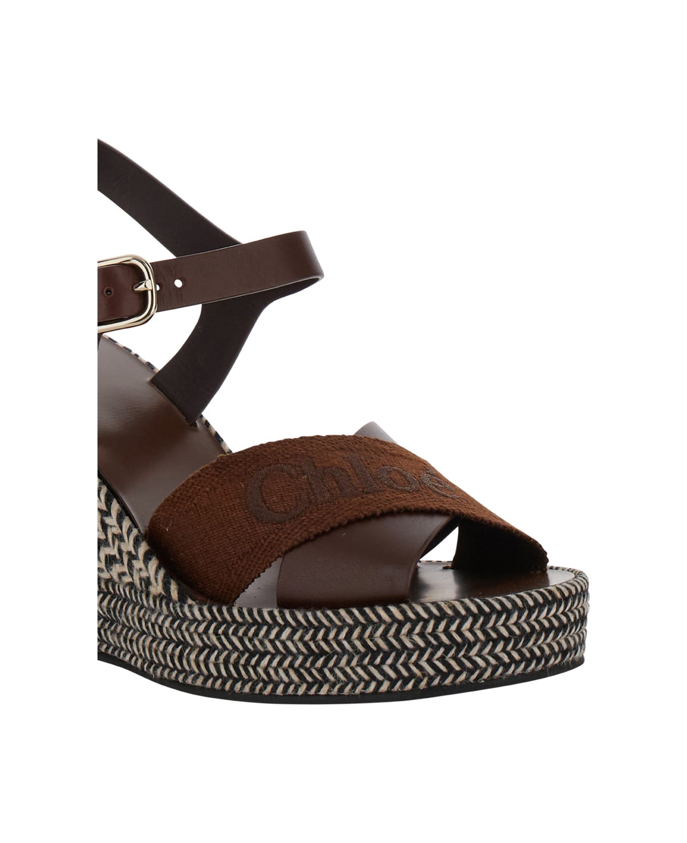 Chloé Espadrillas Sandals With Wedge In Leather And Jute - Brown サンダル