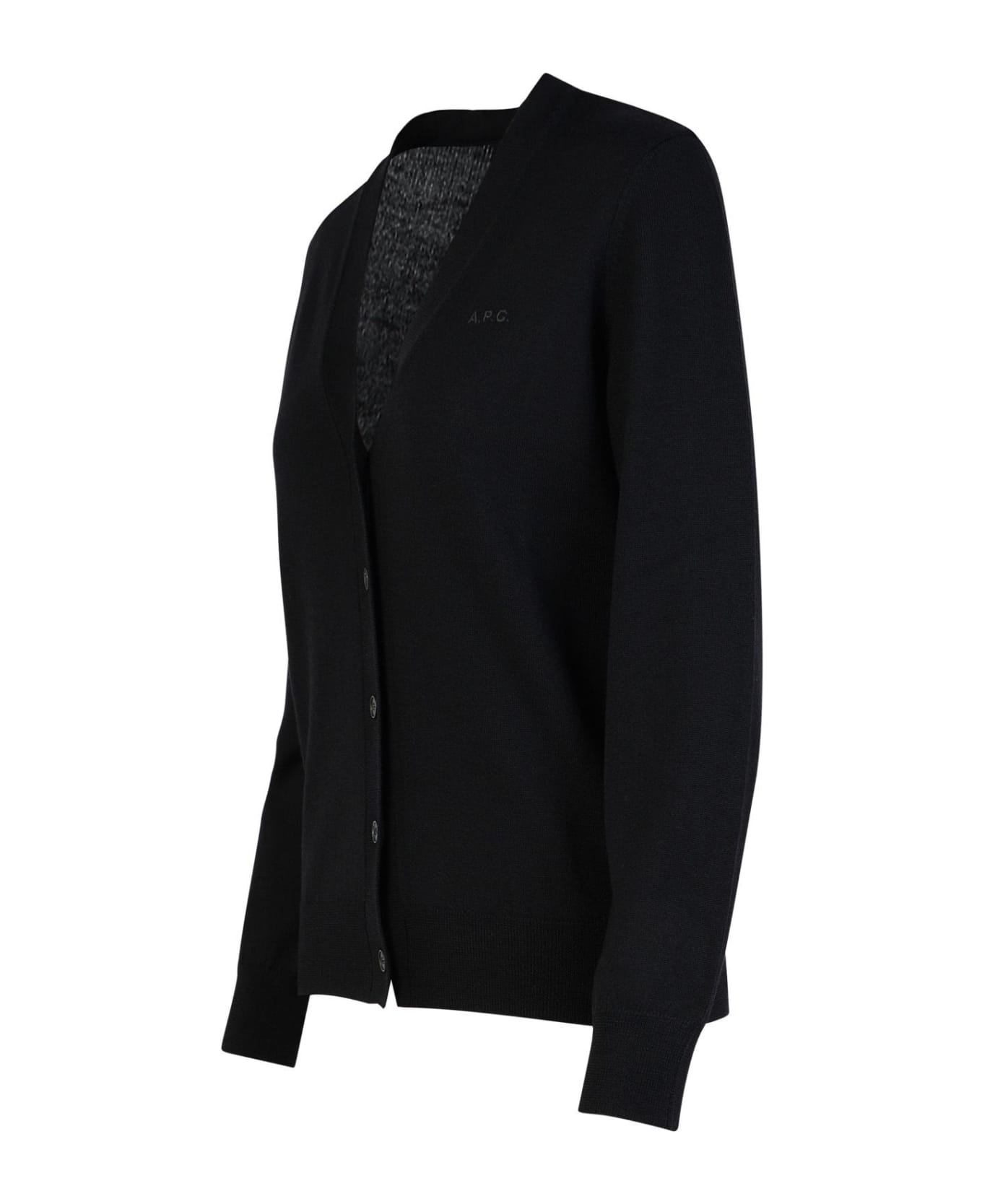 A.P.C. Logo Embroidered Knit Cardigan - Black