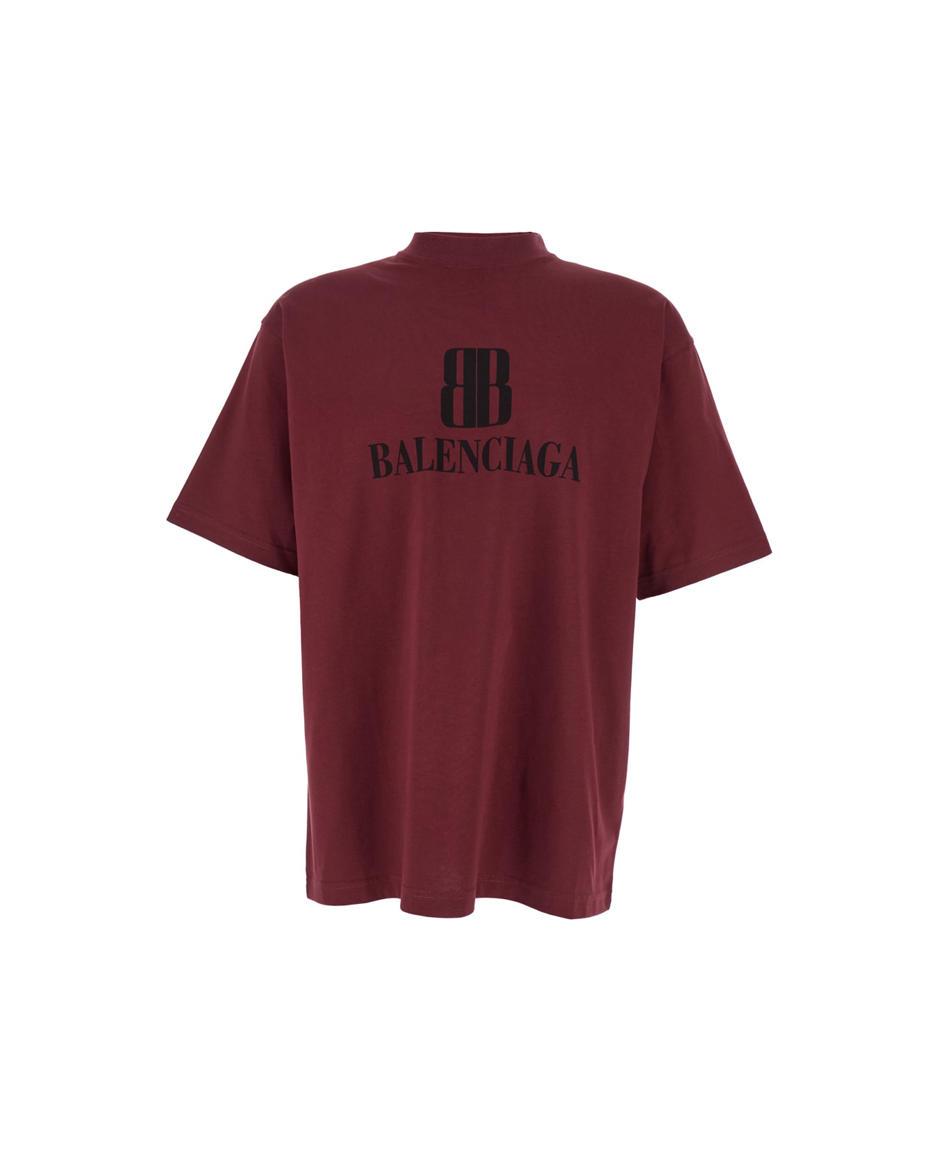 Balenciaga Bordeaux Crewneck T-shirt With Logo Print On The Front In Cotton Man - Bordeaux