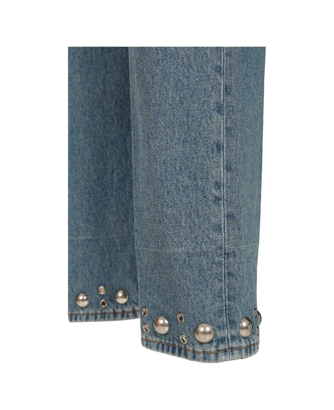 Valentino Denim Trousers With Cabochons - DENIM