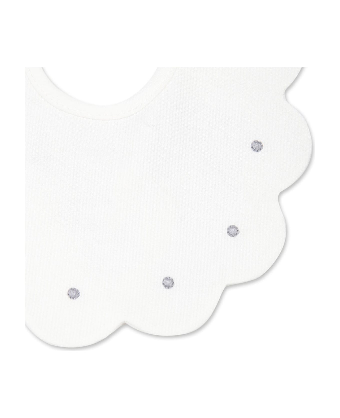 Little Bear White Bib For Babykids With Polka Dots - White